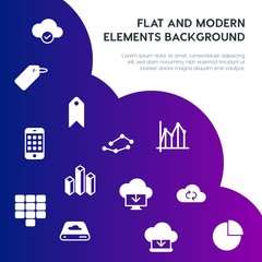 Poster - cloud and networking, charts, mobile, bookmarks fill vector icons and elements background concept on gradient background.Multipurpose use on websites, presentations, brochures and more