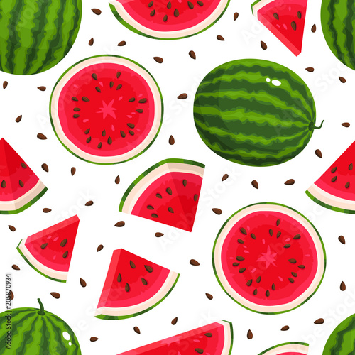 Vector Seamless Pattern With Cartoon Watermelons Isolated On White Buy This Stock Vector And Explore Similar Vectors At Adobe Stock Adobe Stock