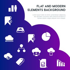 Poster - cloud and networking, charts, mobile, bookmarks fill vector icons and elements background concept on gradient background.Multipurpose use on websites, presentations, brochures and more