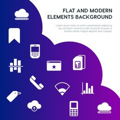 Poster - cloud and networking, charts, mobile, bookmarks fill vector icons and elements background concept on gradient background.Multipurpose use on websites, presentations, brochures and more