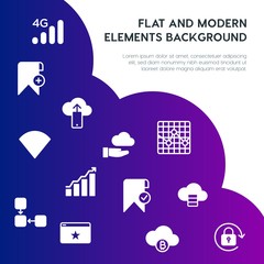 Poster - cloud and networking, charts, mobile, bookmarks fill vector icons and elements background concept on gradient background.Multipurpose use on websites, presentations, brochures and more