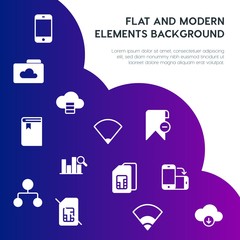 Poster - cloud and networking, charts, mobile, bookmarks fill vector icons and elements background concept on gradient background.Multipurpose use on websites, presentations, brochures and more