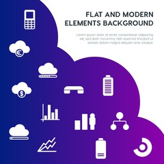 Poster - cloud and networking, charts, mobile, bookmarks fill vector icons and elements background concept on gradient background.Multipurpose use on websites, presentations, brochures and more