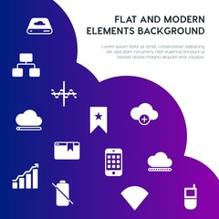 Poster - cloud and networking, charts, mobile, bookmarks fill vector icons and elements background concept on gradient background.Multipurpose use on websites, presentations, brochures and more