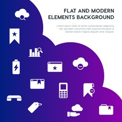 Poster - cloud and networking, charts, mobile, bookmarks fill vector icons and elements background concept on gradient background.Multipurpose use on websites, presentations, brochures and more