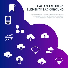 Poster - cloud and networking, charts, mobile, bookmarks fill vector icons and elements background concept on gradient background.Multipurpose use on websites, presentations, brochures and more