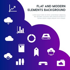 Poster - cloud and networking, charts, mobile, bookmarks fill vector icons and elements background concept on gradient background.Multipurpose use on websites, presentations, brochures and more