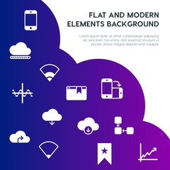 Poster - cloud and networking, charts, mobile, bookmarks fill vector icons and elements background concept on gradient background.Multipurpose use on websites, presentations, brochures and more