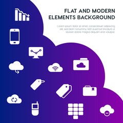 Poster - cloud and networking, charts, mobile, bookmarks fill vector icons and elements background concept on gradient background.Multipurpose use on websites, presentations, brochures and more