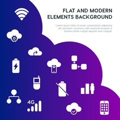 Poster - cloud and networking, charts, mobile, bookmarks fill vector icons and elements background concept on gradient background.Multipurpose use on websites, presentations, brochures and more