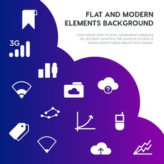 Poster - cloud and networking, charts, mobile, bookmarks fill vector icons and elements background concept on gradient background.Multipurpose use on websites, presentations, brochures and more