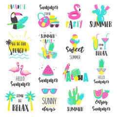 Wall Mural - Summer lettering set with holiday elements.