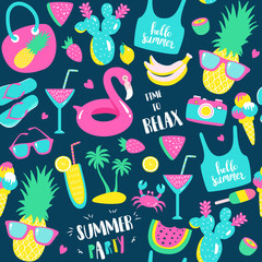 Wall Mural - Summer pattern. Watermelon, pineapple and holiday elements.