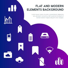 Poster - cloud and networking, charts, mobile, bookmarks fill vector icons and elements background concept on gradient background.Multipurpose use on websites, presentations, brochures and more