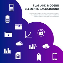 Poster - cloud and networking, charts, mobile, bookmarks fill vector icons and elements background concept on gradient background.Multipurpose use on websites, presentations, brochures and more