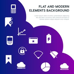 Poster - cloud and networking, charts, mobile, bookmarks fill vector icons and elements background concept on gradient background.Multipurpose use on websites, presentations, brochures and more