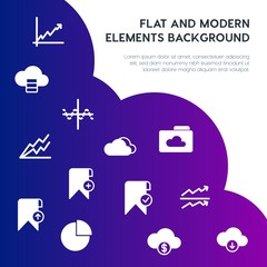 Poster - cloud and networking, charts, mobile, bookmarks fill vector icons and elements background concept on gradient background.Multipurpose use on websites, presentations, brochures and more