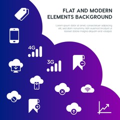 Poster - cloud and networking, charts, mobile, bookmarks fill vector icons and elements background concept on gradient background.Multipurpose use on websites, presentations, brochures and more