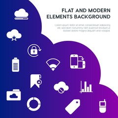Leinwandbilder - cloud and networking, charts, mobile, bookmarks fill vector icons and elements background concept on gradient background.Multipurpose use on websites, presentations, brochures and more