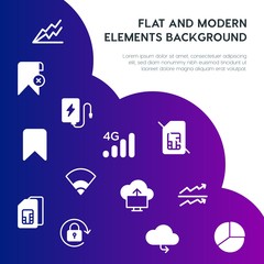 Poster - cloud and networking, charts, mobile, bookmarks fill vector icons and elements background concept on gradient background.Multipurpose use on websites, presentations, brochures and more