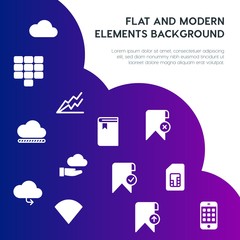 Poster - cloud and networking, charts, mobile, bookmarks fill vector icons and elements background concept on gradient background.Multipurpose use on websites, presentations, brochures and more