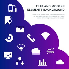 Leinwandbilder - cloud and networking, charts, mobile, bookmarks fill vector icons and elements background concept on gradient background.Multipurpose use on websites, presentations, brochures and more