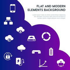 Leinwandbilder - cloud and networking, charts, mobile, bookmarks fill vector icons and elements background concept on gradient background.Multipurpose use on websites, presentations, brochures and more