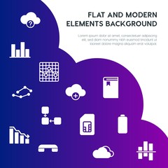 Poster - cloud and networking, charts, mobile, bookmarks fill vector icons and elements background concept on gradient background.Multipurpose use on websites, presentations, brochures and more