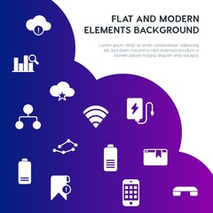 Poster - cloud and networking, charts, mobile, bookmarks fill vector icons and elements background concept on gradient background.Multipurpose use on websites, presentations, brochures and more