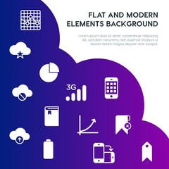 Poster - cloud and networking, charts, mobile, bookmarks fill vector icons and elements background concept on