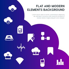 Leinwandbilder - cloud and networking, charts, mobile, bookmarks fill vector icons and elements background concept on gradient background.Multipurpose use on websites, presentations, brochures and more