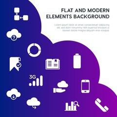 Poster - cloud and networking, charts, mobile, bookmarks fill vector icons and elements background concept on gradient background.Multipurpose use on websites, presentations, brochures and more