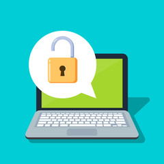 Poster - Open lock on a laptop background. Concept of the security of personal information and data. Password protected. Flat vector illustration isolated.
