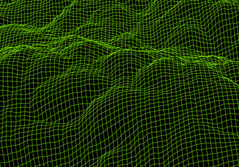 Poster - Digital landscape with mountains made of line grid