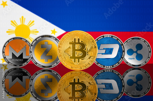 Cryptocurrency Coins On The Background Of The Flag Of Philippines - 