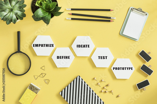 The Top View Of Creative Desk With Design Thinking Process Diagram