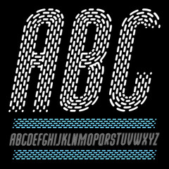 Poster - vector condensed funky capital english alphabet letters, abc collection. rounded bold italic retro f