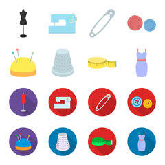 Pincushion with pins, thimble, centimeter, dress.Atelier set collection icons in cartoon,flat style vector symbol stock illustration web.