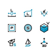 Poster - square area, size, surface areas, 3d dimension, angle and perimeter measuring vector icons isolate