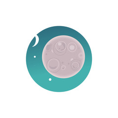 Wall Mural - Silver moon planet with craters on stars, cosmos background. Flat asteroid or meteor with craters. Fantastic space, cosmic element. Astronomy, galaxy exploration design object. Vector illustration