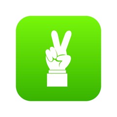 Canvas Print - Hand with victory sign icon digital green for any design isolated on white vector illustration