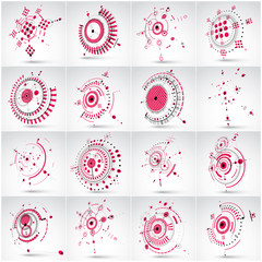 Fototapete - Collection of Bauhaus wallpapers, art dimensional vector background made with lines and circles. Graphic 1960s illustration can be used as booklet cover design. 3d technological pattern.