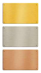 Wall Mural - Gold, silver, copper metal plates over white