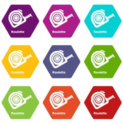Poster - Roulette icons 9 set coloful isolated on white for web