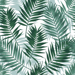Wall Mural - Tropical jungle seamless pattern with palm leaves. Summer fabric floral design, vector illustration background.