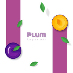 Wall Mural - Fresh plum fruit background in paper art style , vector , illustration