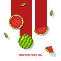 Wall Mural - Fresh watermelon fruit background in paper art style , vector , illustration