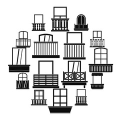 Poster - window forms icons set balcony. simple illustration of 16 window balcony forms vector icons for web