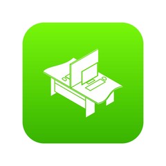 Poster - Double office table icon green vector isolated on white background