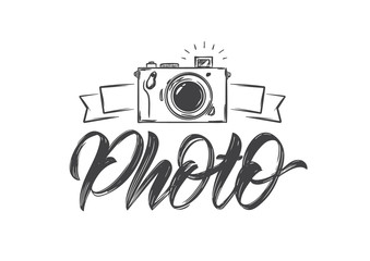 Wall Mural - handwritten calligraphic lettering of photo with hand drawn camera